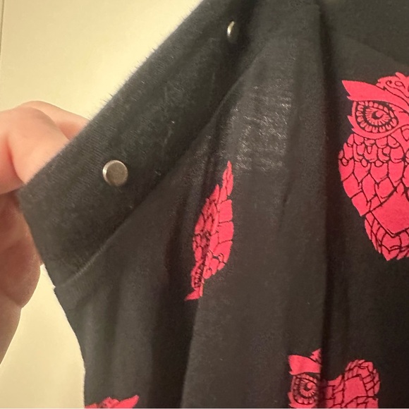 Tripp NYC Black & Red Owl Print Rockabilly Low High Studded Hem Dress Size L/12 - Picture 10 of 16